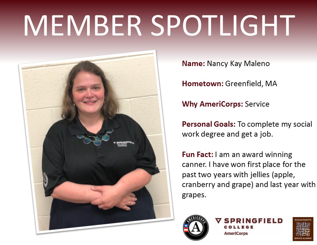 SCAmeriCorps's tweet photo. Check out our Member Spotlight of the week! #MassService #SpringfieldCollegeInclusionandCommunityEngagement https://t.co/AUdj7T7NlE