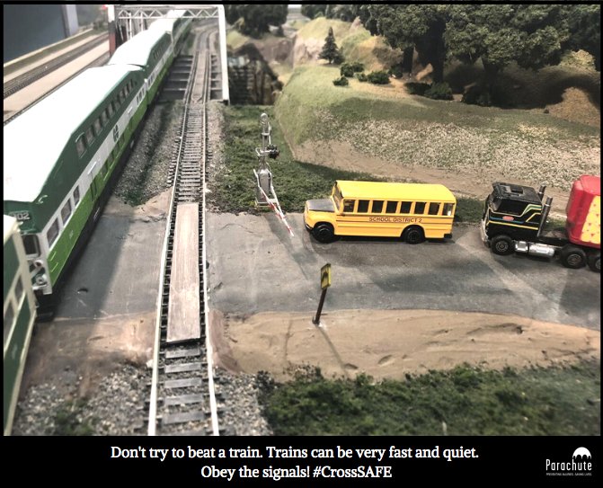 parachutecanada's tweet photo. #12DaysofCampaigns ✅ #tbt National Rail Safety Week 2018! 🚉
Check out our #CrossSAFE free downloadable resources and talk to your families and networks about rail safety. https://t.co/iMC4LK8Jsx #RSW2018 #CrossSafe #StopTrackTragedies #modeltrain https://t.co/C1UDGWU49c
