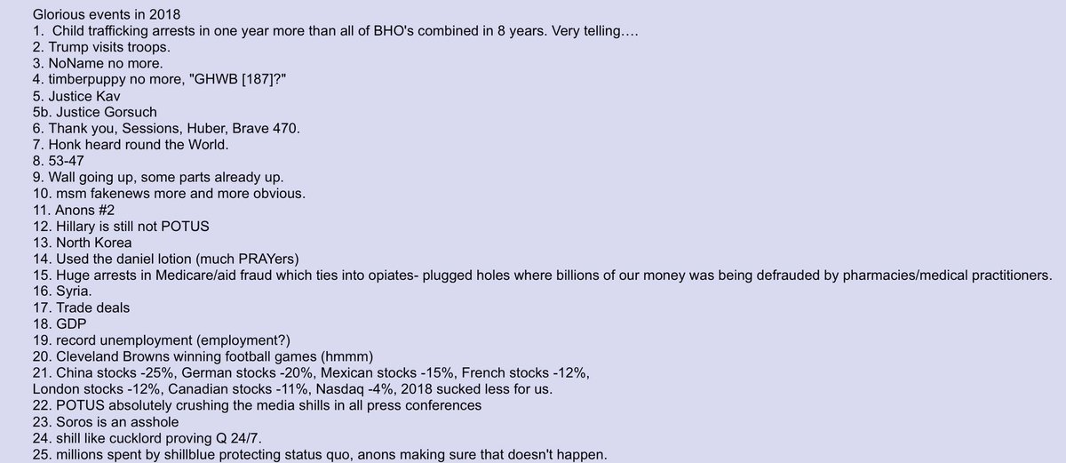 SymmetryRadial's tweet photo. #2018wasGlorious see list from an awesome Anon! #QAnon https://t.co/L0wFLolo9U
