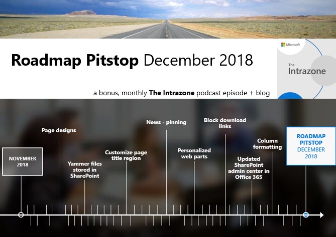 SharePoint's tweet photo. HAPPY NEW YEAR'S EVE!
NEW #SharePoint ROADMAP PITSTOP: December 2018
[BLOG+PODCAST] 🛣️.

Recap of all things SharePoint &amp; related innovations that rolled out this past month #Dec18.

📄 BLOG https://t.co/qtu3YhekrY 

🎧RELATED #TheIntrazone PODCAST EPISODE https://t.co/22Fe9jjrIx https://t.co/OP8LS0nm62