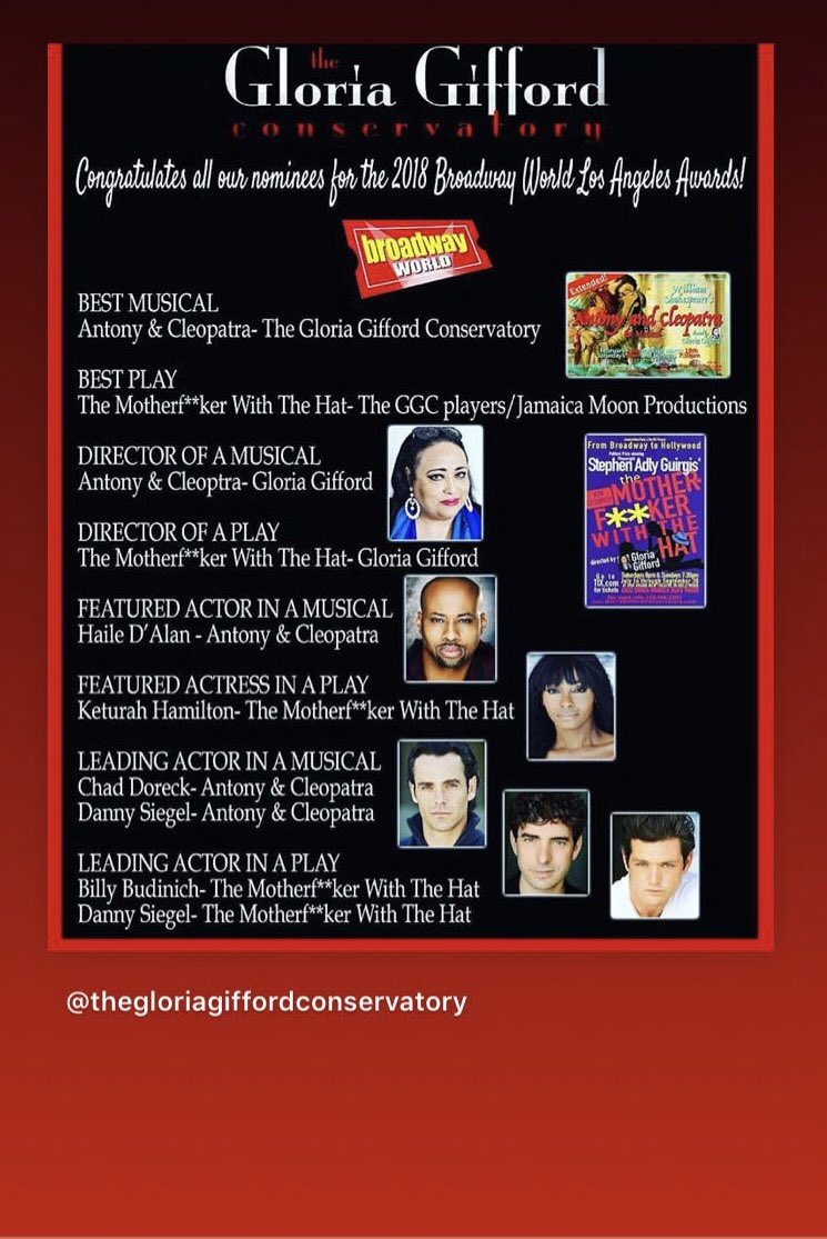 #gloriagiffordconservatory has handful of talent actors! 👏👏for @GGCPlayers specially my dear, loving&superb MENTOR,DIRECTOR @GloriaGifford NOW GO&VOTE if you haven’t done yet! #ggcplayers #broadwayworld #motherfuckerwiththehat #AntonyandCleopatra