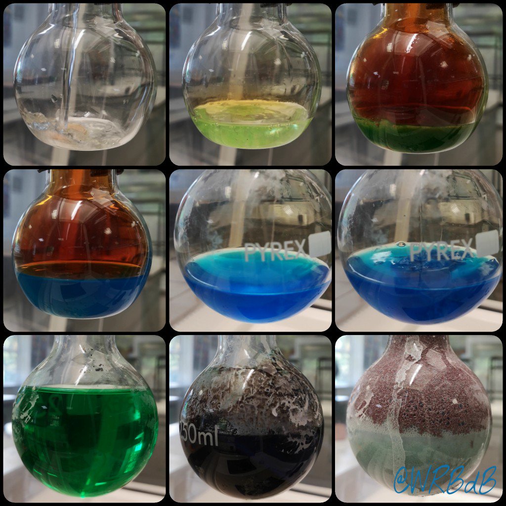 WRBdB's tweet photo. The Copper Cycle. Cu --> Cu(NO₃)₂ --> Cu(OH)₂ --> CuO --> CuCl₂ --> Cu. Lesson for all of my classes. Identify reactions inc. redox, neutralisation, precipitation, thermal decomposition, displacement etc. #RealTimeChem #chemed #HappyNewYear #BestOf2018 https://t.co/vexYl6TFHC