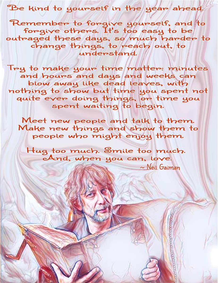As he has said all that I wish to say, and said it so much better than I might be able to, I once again share the words of <a href="/neilhimself/">Neil Gaiman</a> on this New Years Eve :-)
3/4
#NewYearsEve2018 #NeilGaiman #NewYearsEve #NewYearResolutions2019 pic.x.com/mmG3vVZuY0