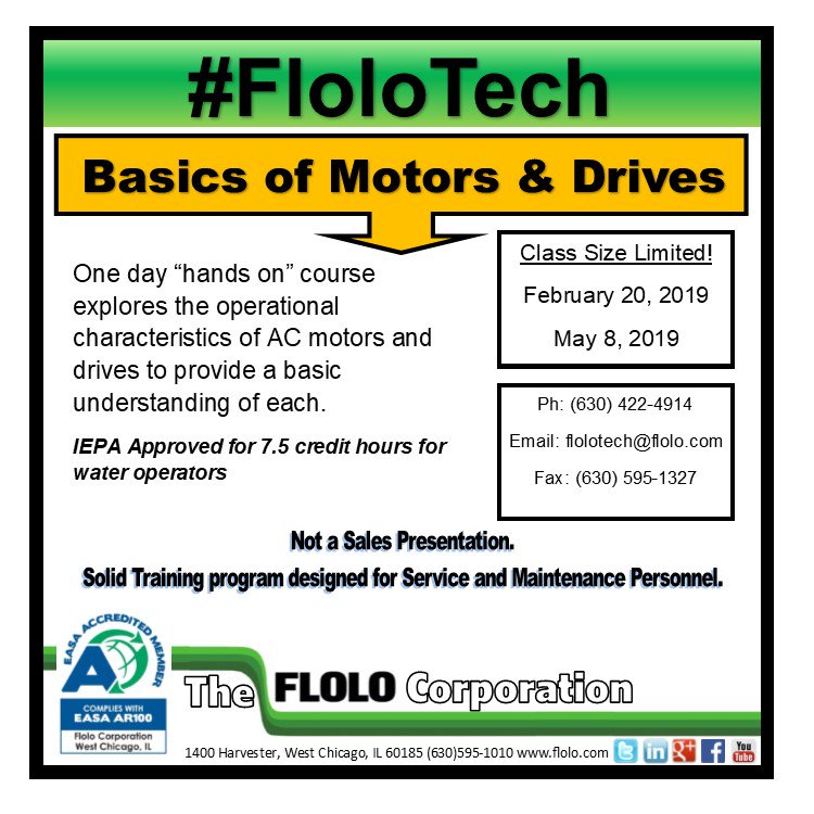 FloloCorp's tweet photo. #FloloKnows the Basics of #Motors & #Drives - Our one day course provides hands on training. Sign up and save your seat! #FloloTech #KeepingYourFutureInMotion #WaterOperators https://t.co/QSYogBWlBb
