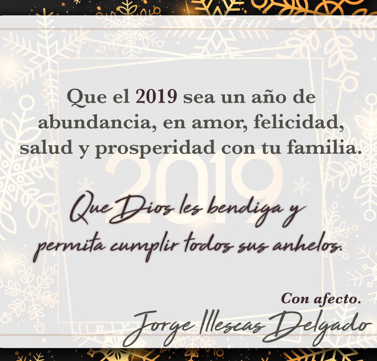 jorgeillescasd's tweet photo. A unas horas de concluir el año, la vida nos permite valorar nuestros logros y adversidades pero también nos da la oportunidad de iniciar el 2019 con la confianza de que Dios estará presente de la misma forma cada uno de nuestros días.
Dios bendiga sus hogares. Feliz año 2019. https://t.co/Z6BfGmRSSA