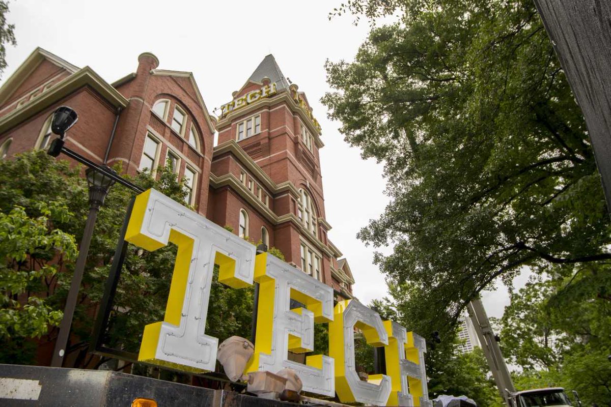 GeorgiaTech's tweet photo. In 2018, Tech Tower got an upgrade with new energy-efficient light-up letters. https://t.co/VNxZbqKxIZ