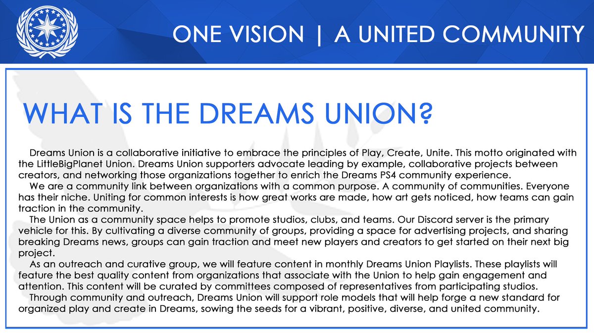 LBPUnion's tweet photo. What is the #DreamsPS4 Union? One vision, a united community. #PlayCreateUnite https://t.co/UwaS3Sig8A