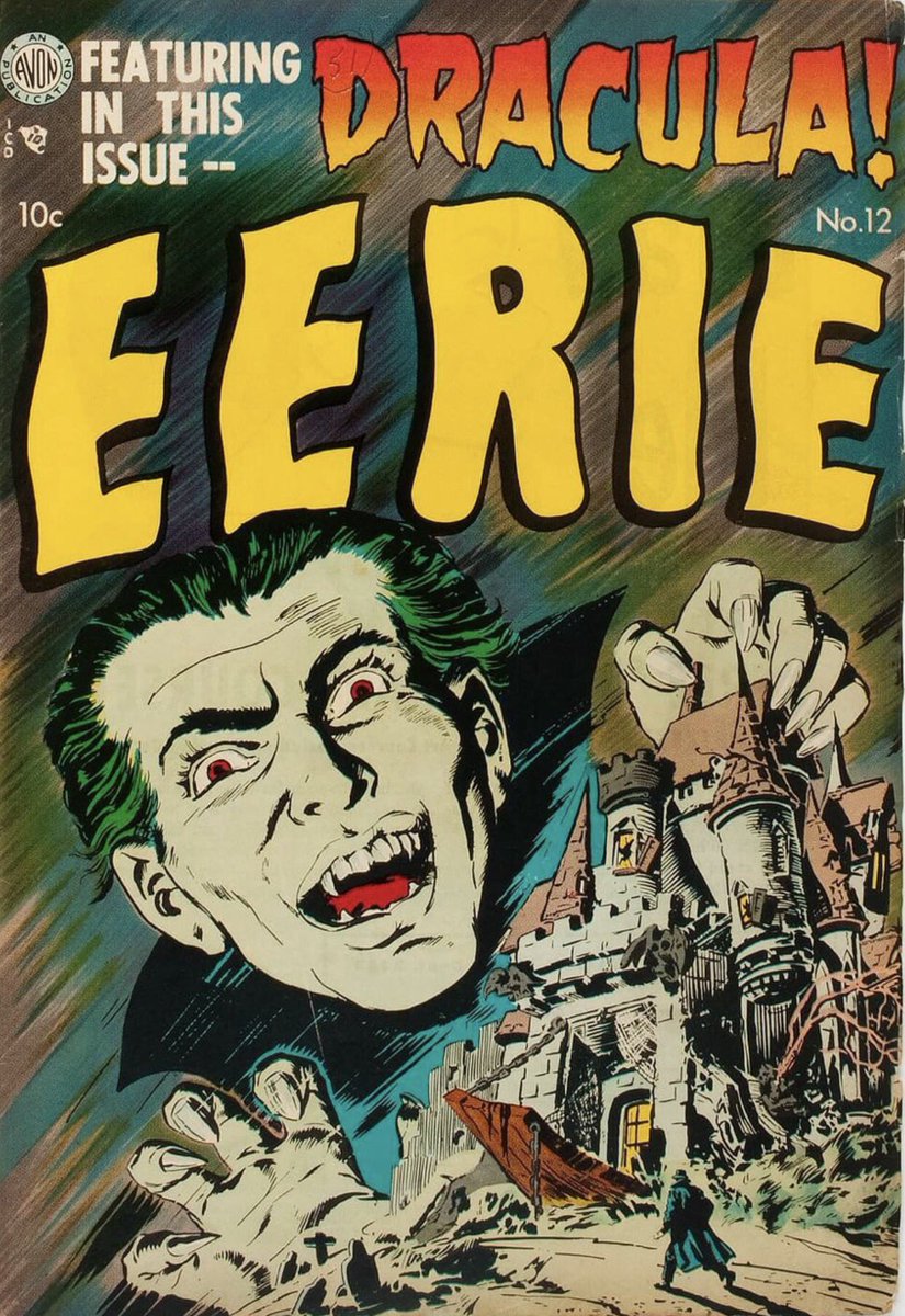 toppestpower's tweet photo. Eerie comics #12, from August 1953. Publisher was Avon comics. #comicbooks #horrorcomix #horrorcomics #comics #comiccovers #goldenage #goldenagecomics #horror #dracula #avoncomics  #eerie #eeriecomics https://t.co/0Uisquu3M8