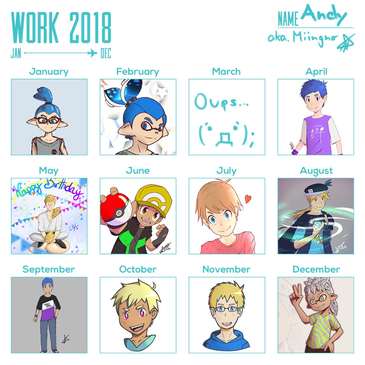 Miingno's tweet photo. Wow looking back at this year now is kinda.. nice? Never could I find so much art to put into one of these sorts of posts. And even if there is one month missing (because of important reasons) I'm happy with what I created!
2019 can come! :D
#WORK2018 #2018work #art https://t.co/zaUzwH4lZF