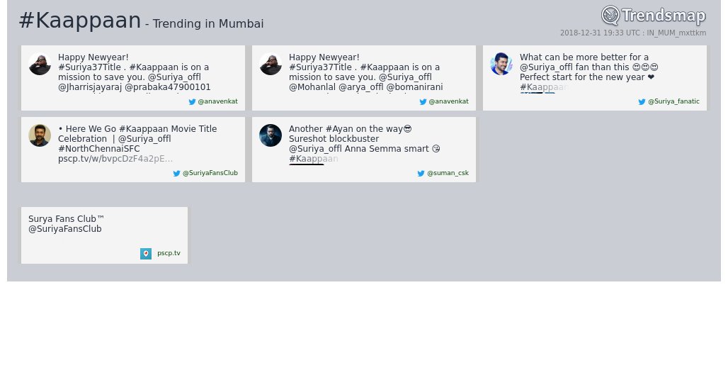 #Kaappaan Trending in Mumbai 
#Kaappaan 🔥 🔥 🔥 🔥 🔥