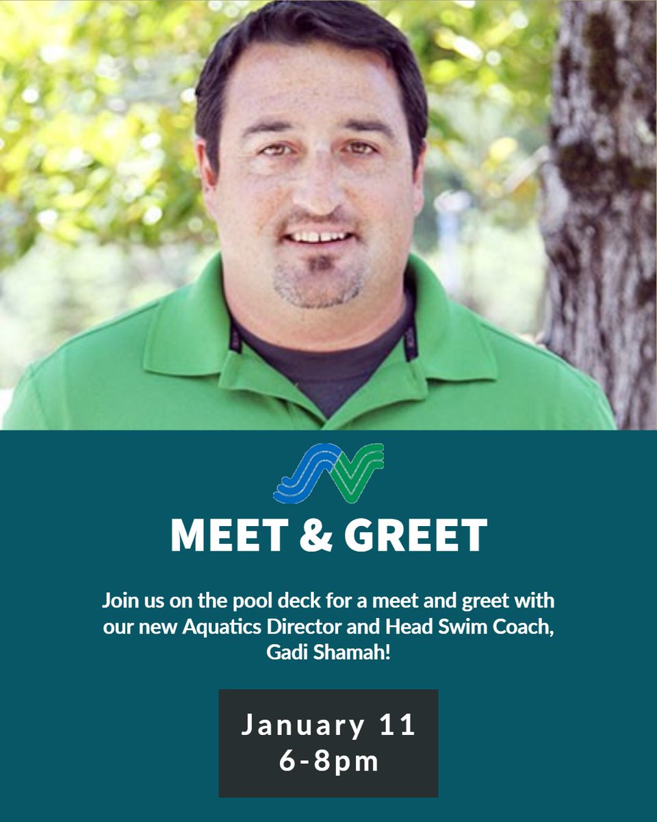 ScottValleyClub's tweet photo. Join us on January 11 from 6-8pm on the pool deck for a meet and greet with our new Aquatics Director and Head Swim Coach, Gadi Shamah! https://t.co/TjGTFjopmb
