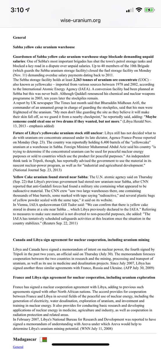 22. Did you know about Libya’s uranium? The [Yellow Brick] broker, HRC damn sure did. Read, this is important.Note: Canada’s Deals with France Russia and Ukraine [AS got how much from Ukraine?] cc  @JoanneDavis  #UraniumOne  http://www.wise-uranium.org/upafr.html#LY 