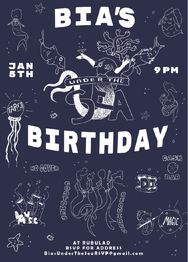 mindtrollintern's tweet photo. We’re playing in honor of Bia’s Birthday 10pm January 5th 2019 in Brooklyn! Come celebrate with us and come dressed for under the sea! RSVP for the address https://t.co/lG5Mfyy62g