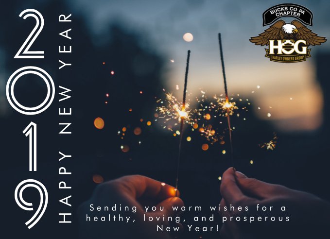buckscountyhog's tweet photo. Bucks County H.O. G. #wishes @brians_HD, plus all of its #members, extended #family, and #friends, a #safe, #happy, #healthy &amp; #prosperous 2019! #HOGfamily 😎#fullthrottleintothenewyear #newyear #BCHOG #buckshog #buckscountyHOG #HappyNewYear2019 #ridesafe #loveridingin2019🎇🎆 https://t.co/9lkvT44XTF