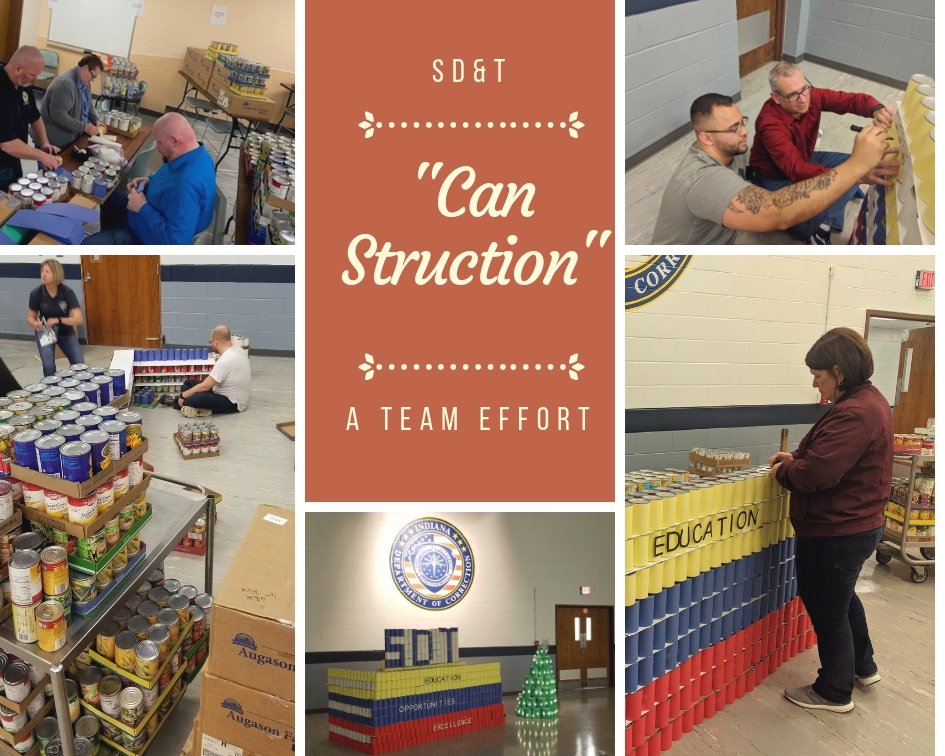 SOIEmployees's tweet photo. As we get ready for 2019, here's one last look at the amazing work @SOIEmployees accomplished during the #CanstructionCompetition. @IndianaDOC_SDT assembled these photos of employees at work on their project. @IndianaDOC staff collected the most cans in the contest. https://t.co/LcSUHQWABr
