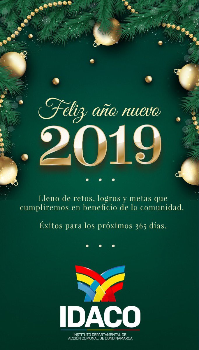 Idaco_Cundi's tweet photo. Deseamos que el 2019 esté cargado de unión comunal, trabajo en equipo y sobre todo alegría y amor en comunidad. 

¡Felices fiestas comunales cundinamarqueses!

#ComunalesDeCundinamarca #TerritorioDePaz #UnidosPodemosMás https://t.co/8o1z9f8LYe