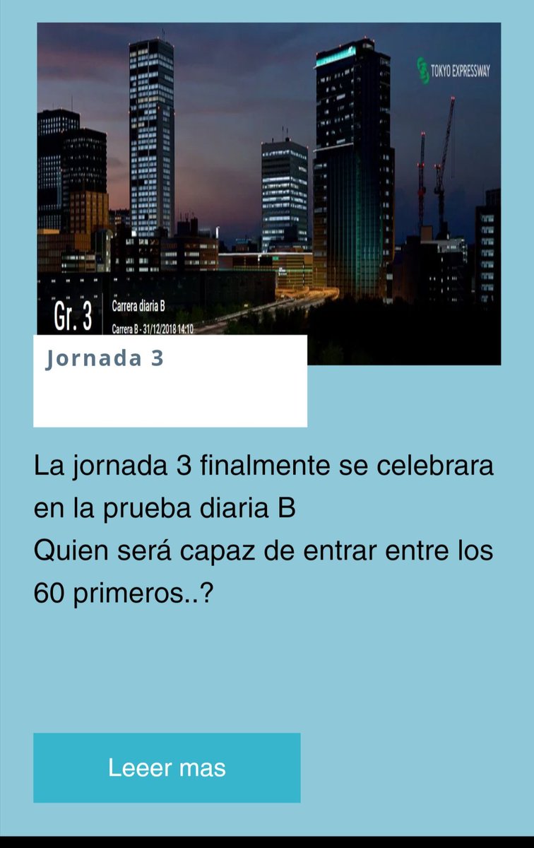 Dado que hay problemas con los cronos y hay gente que se esta aprovechando de un error del juego hemos decidido cambiar la jornada esta vez sera en la carrera b
Siento mucho las molestias y gracias a todos por avisar del error asi da gusto organizar las cosas!!!😍 +Info en la web
