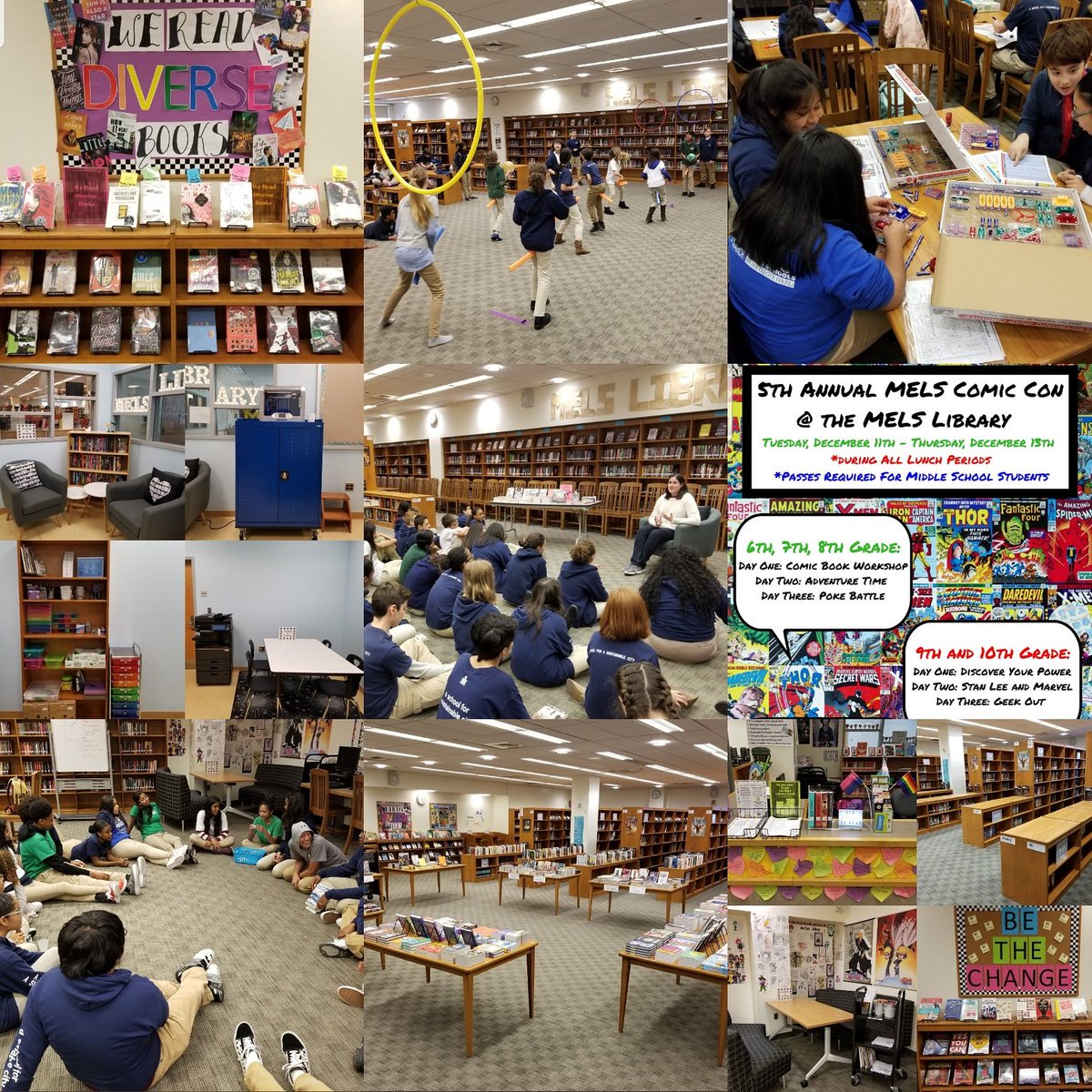 JRLibrarian's tweet photo. Best moments from the #MELSlibrary in 2018! Book fairs, author visits, makerspace, #MuggleMadness, #MELSComicCon, #PeerCounseling, and more!!! @metropolitanels @nycsla_librarians @NYCDOEOLS https://t.co/Lv898wOWFB
