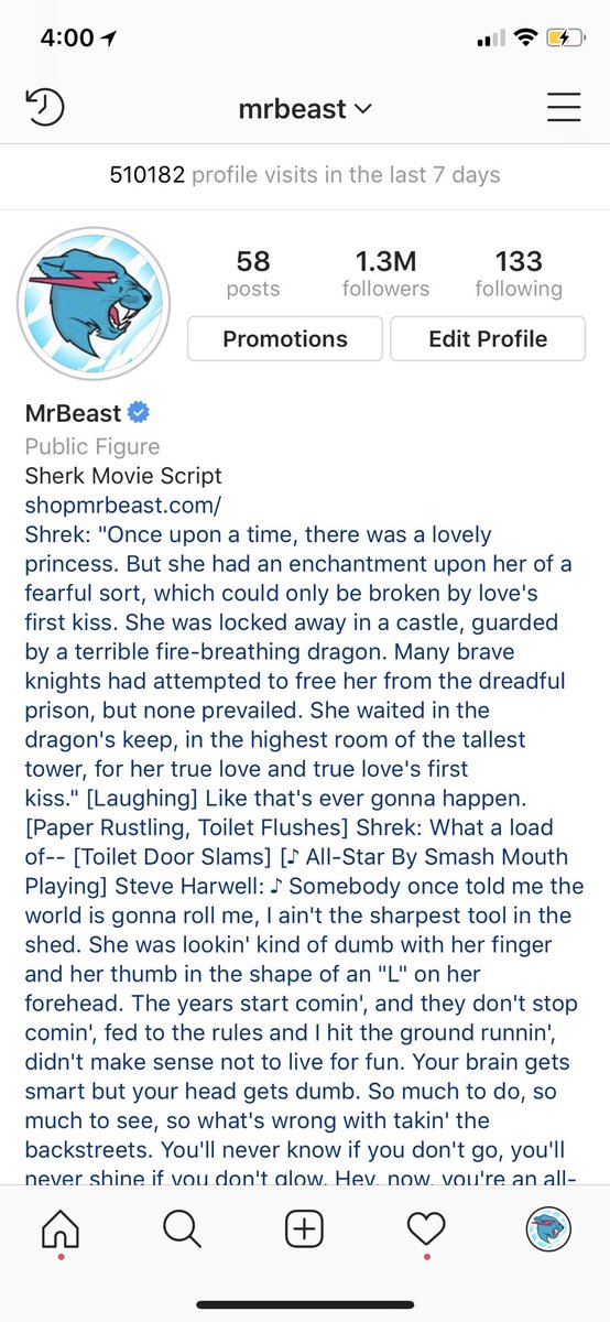 MrBeast on X: My Instagram bio is officially the Shrek movie