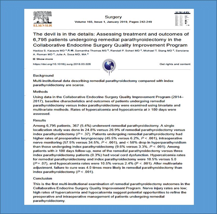 TheAAES's tweet photo. Studying outcomes of nearly 7,000 patients undergoing reoperative parathyroidectomy using @theAAES #CESQIP database. https://t.co/AKMvBYMjqc @TheAACE @HotNodule @Jasosamd @SanzianaR @TheEndoSociety @ThyCaInc @AmCollSurgeons @AmBdSurg @SurgJournal @ElsevierConnect #AAES2018 https://t.co/cFw0wXFvjK