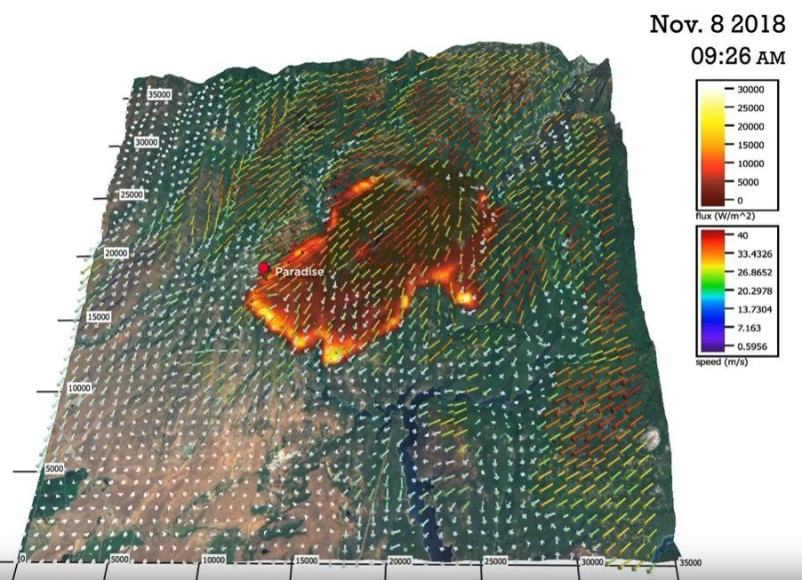 wildfiretoday's tweet photo. Simulation of the spread of the Camp Fire that burned through Paradise, California https://t.co/55nKJwYiKk https://t.co/1mDyAr7myW