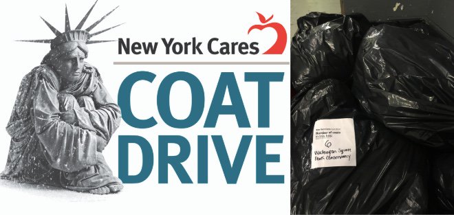 WSPConservancy's tweet photo. Thanks to our generous neighbors, and the volunteers who manned drop-off hours in the Park, we were able to deliver 7 bags to the @newyorkcares warehouse on New Years Eve! #CoatDrive #NewYorkCares #ActsOfWarmth https://t.co/ylsX3Vwnfr