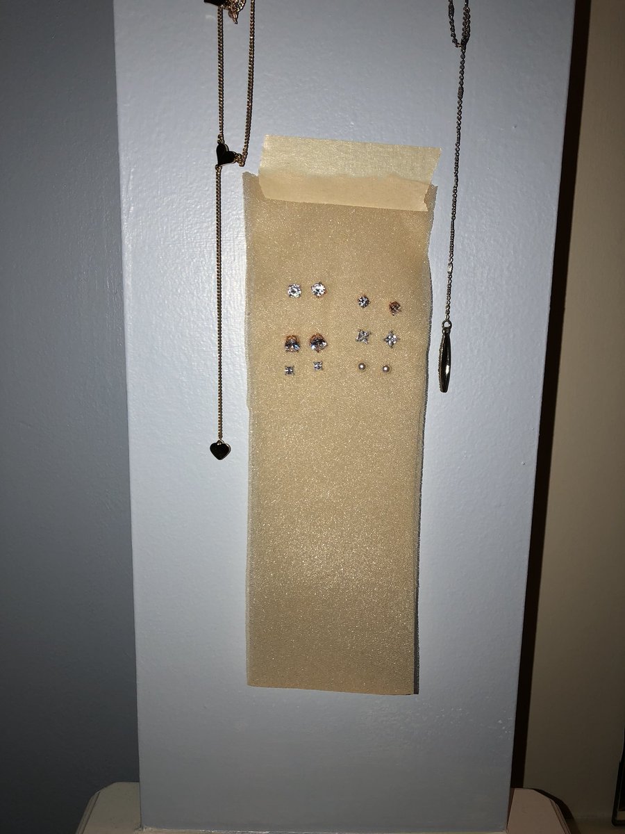 arugulamami's tweet photo. when you don’t have enough money for a jewelry stand but you have enough prewrap to do anything you could ever want @SoccerGrlProbs #SGP https://t.co/Z04ECvDc8h