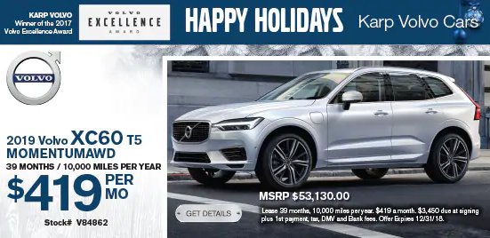 Karpauto's tweet photo. Happy Holidays! We have the 2019 Volvo XC60 starting at only $419/mo. Click the link to shop today! https://t.co/PrxHMJaubT https://t.co/tFT2QLsp7G
