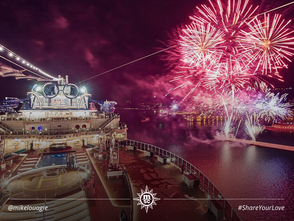 MSCCrucerosArg's tweet photo. Celebremos la llegada del Año Nuevo con esta deslumbrante imagen: ¡#CompartiTuAmor y publicá tu foto de celebración a bordo de #MSCCruceros! Gracias Mike por esta fantástica toma. https://t.co/obVVSkJQeS https://t.co/t3OciNlVMK