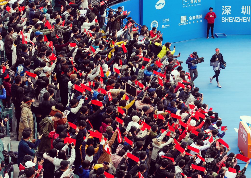 MariaSharapova's tweet photo. Last day of 2018, walking out onto an arena I love so much. Thank you Shenzhen for this rockstar-like welcome. Happy New Year! 🌎💥🌟 https://t.co/P2qh9fSUTS