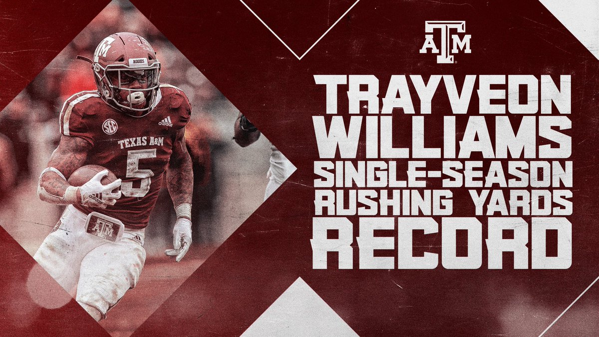 The torch has been passed! <a href="/TrayveonW/">Trayveon Williams</a> is Texas A&amp;M's single-season rushing leader!

#GigEm #BTHONCState