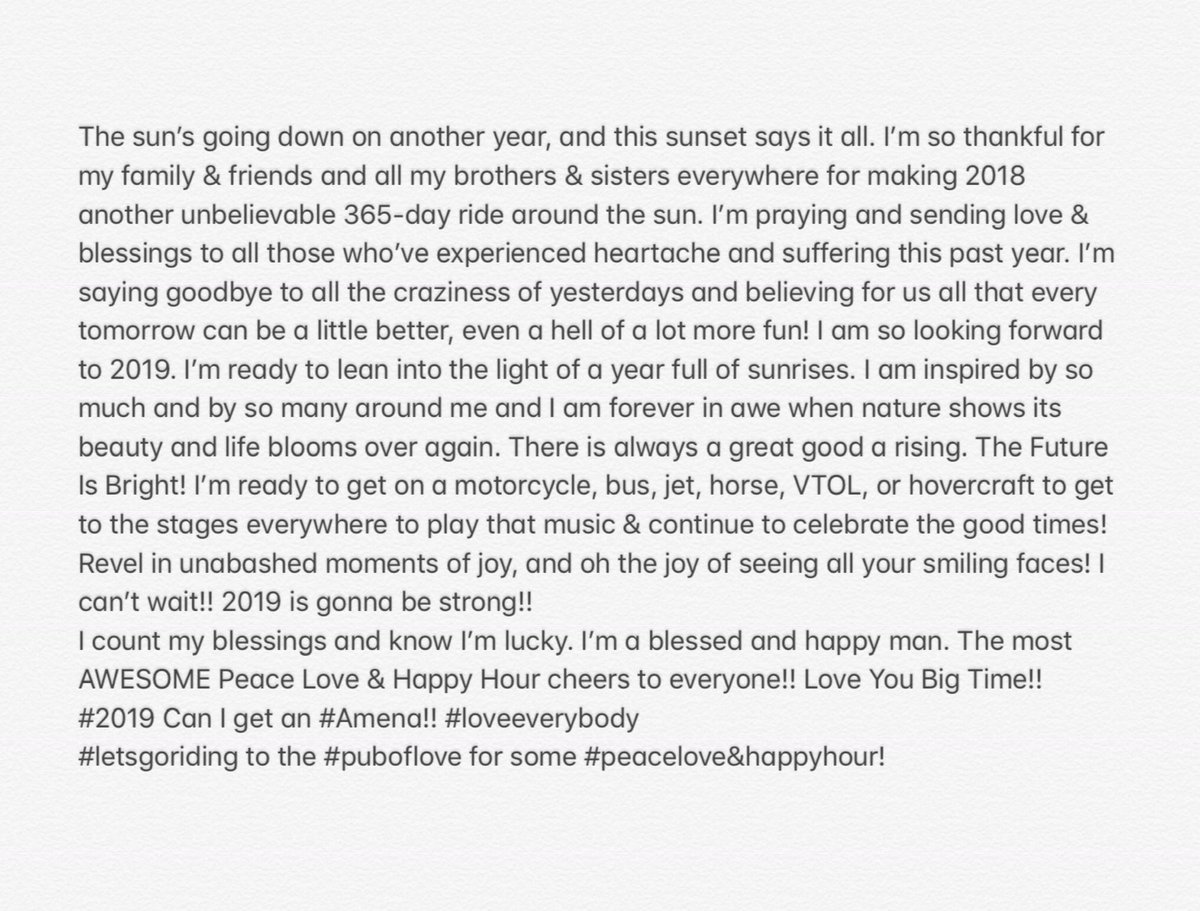 BigKennyTV's tweet photo. Peace Love &amp; Happy Hour cheers to everyone!! Love Ya Big Time!! Happy New Year!! #2019 #loveeverybody 
#letsgoriding to the #puboflove for some #peaceloveandhappyhour! https://t.co/vyzhiKXzGx