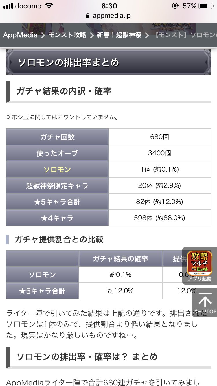 モンスト攻略班 Appmedia A Twitter ソロモンのガチャ結果 Appmedia内はかなり散々な感じに 番外で確率を 無理やり 収束させましたが 新年早々結構ぐったり気味です 皆さまには幸がありますように モンスト ガチャ結果はこちら T Co