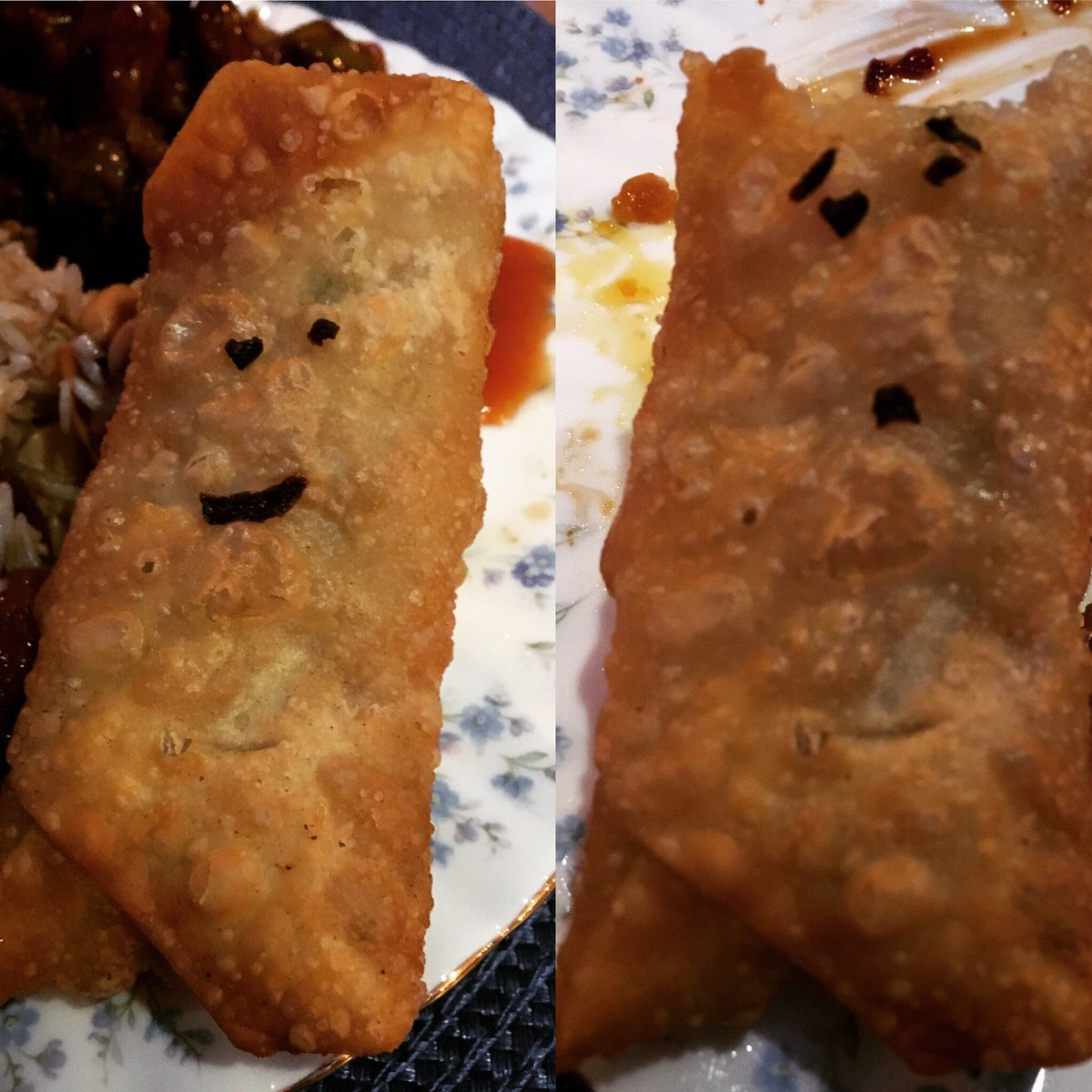 MapleLassie's tweet photo. The happiest eggroll i ever had! And damn he was tasty #homemadeeggrolls #dadjokes #yum #sorryihadtoeatyou https://t.co/iT0Sw3ogaW
