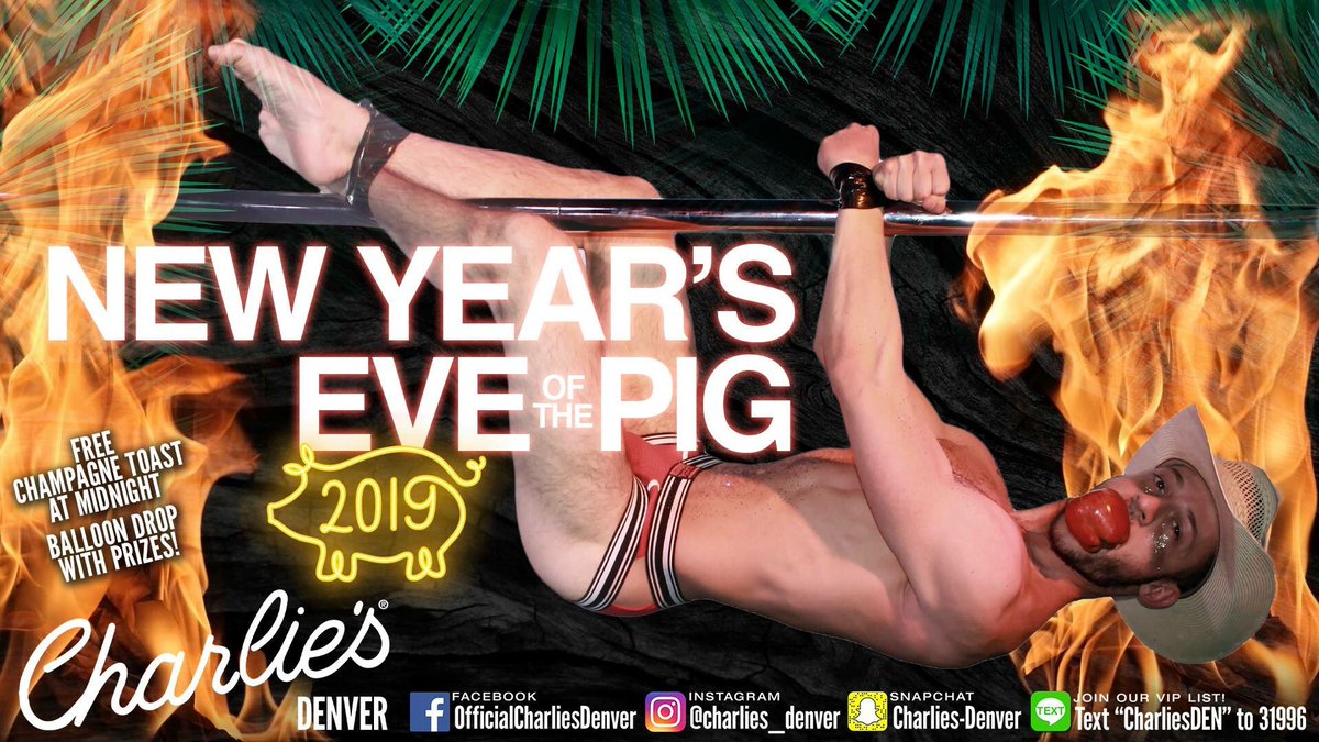 Charlies_Denver's tweet photo. It's time to bring in 2019 with a blast! Join us for a pig party to remember, with an ice luge serving you shots all night long, a free champagne toast, and a massive balloon drop at midnight.

 #itsALWAYSaPARTY https://t.co/8lfGASwLiI