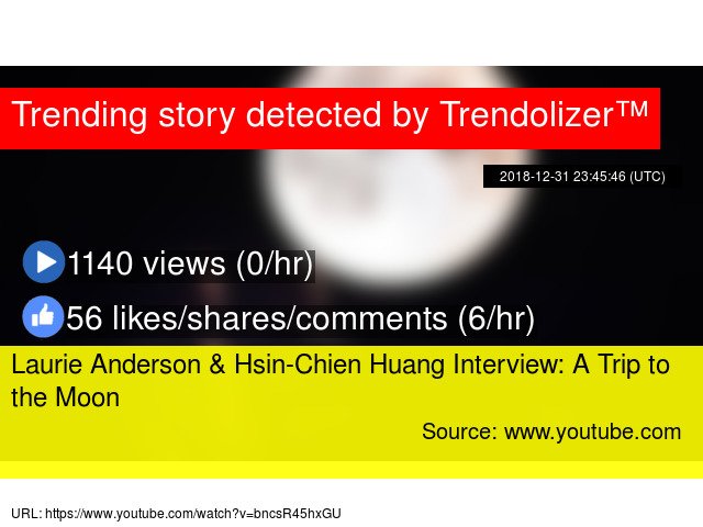 Virtualitizer's tweet image. #LaurieAnderson &amp;amp; #Hsin-ChienHuang Interview: A #Trip to #theMoon #theVeniceFilmFestival #President... virtualreality.trendolizer.com/2019/01/laurie…