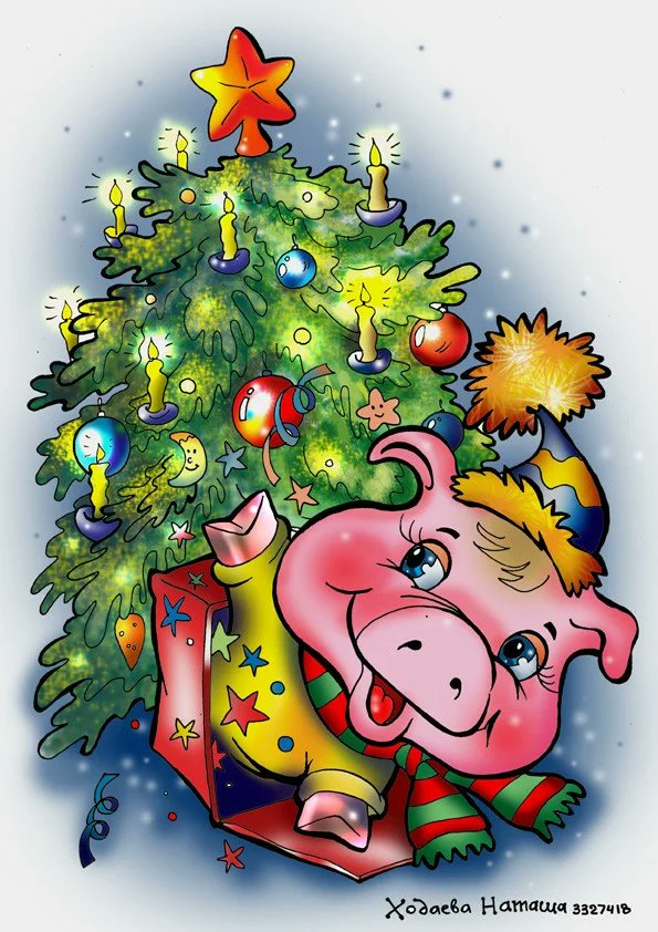 Рисунок на новогоднюю открытку 2019