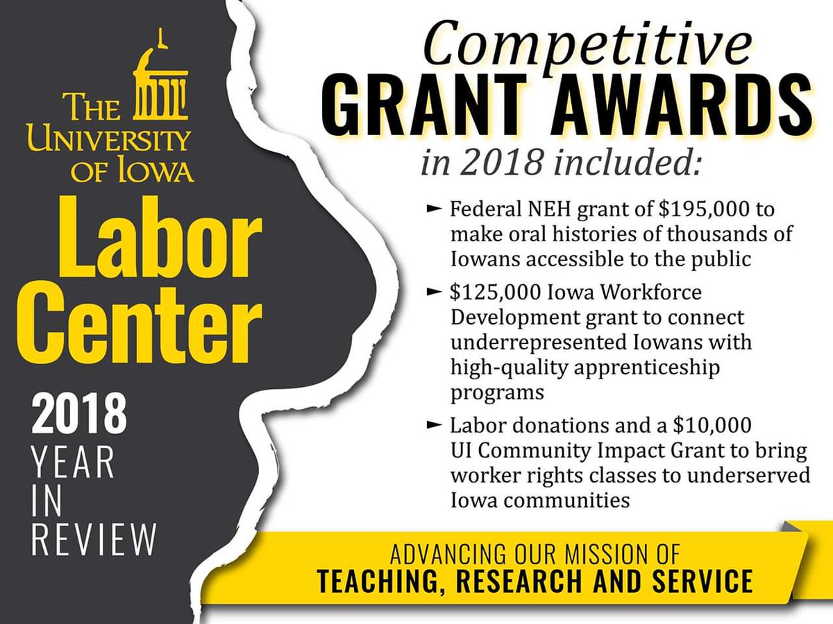 SavetheCenter's tweet photo. This year our Labor Center secured grants to connect workers to apprenticeship programs, provide worker rights classes, and share workers' histories. What will we accomplish together in 2019? @uiowa #SaveOurLaborCenter #1u https://t.co/pZU8Un7LjI