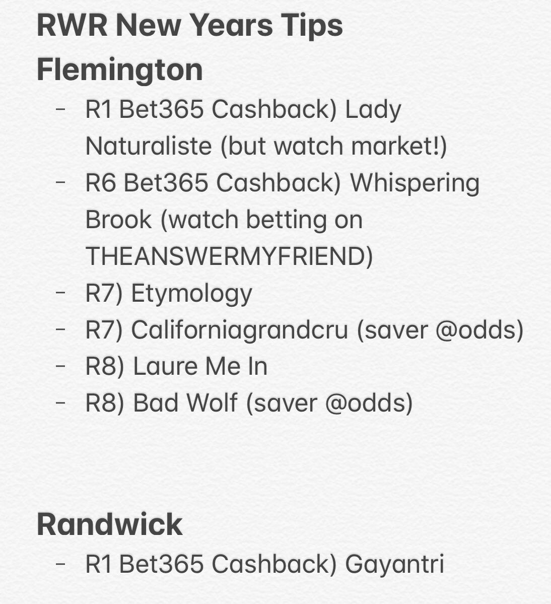 RacingRacko's tweet photo. Happy New Year punters! Let’s get off to a good start in 2019!
#rwr #racing #tips https://t.co/2yUJfth7YW