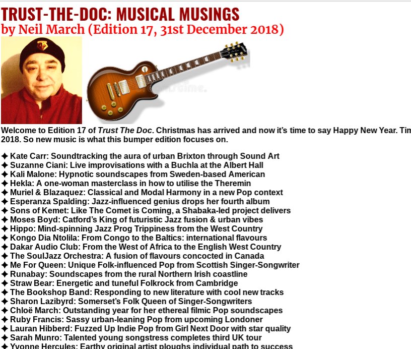 Bumper year-end Ed 17 of #TrustTheDoc demerararecords.com/trust-the-doc also ft <a href="/SharonLazibyrd/">Sharon Lazibyrd</a> <a href="/chloejmarch/">Chloë March</a> <a href="/RubyFranTweets/">Ruby Francis</a> <a href="/lauranhibberd/">Lauran Hibberd</a> <a href="/sarahmunromusic/">Sarah Munro</a> @YvonneHercules <a href="/salliefoyeh/">Sallie - Soul Sundays</a> <a href="/orakald/">Chiedu Oraka (The Black Yorkshireman)</a> <a href="/ElmzXix/">Elmz XIX</a> #Cloud <a href="/morning_myth/">Morning Myth</a> <a href="/BkSpaceBand/">BACKSPACE</a> #TheCompleteSet <a href="/LNPicture/">Late Night Picture</a> <a href="/LuckyhorseSband/">LUCKYHORSESband</a> .......