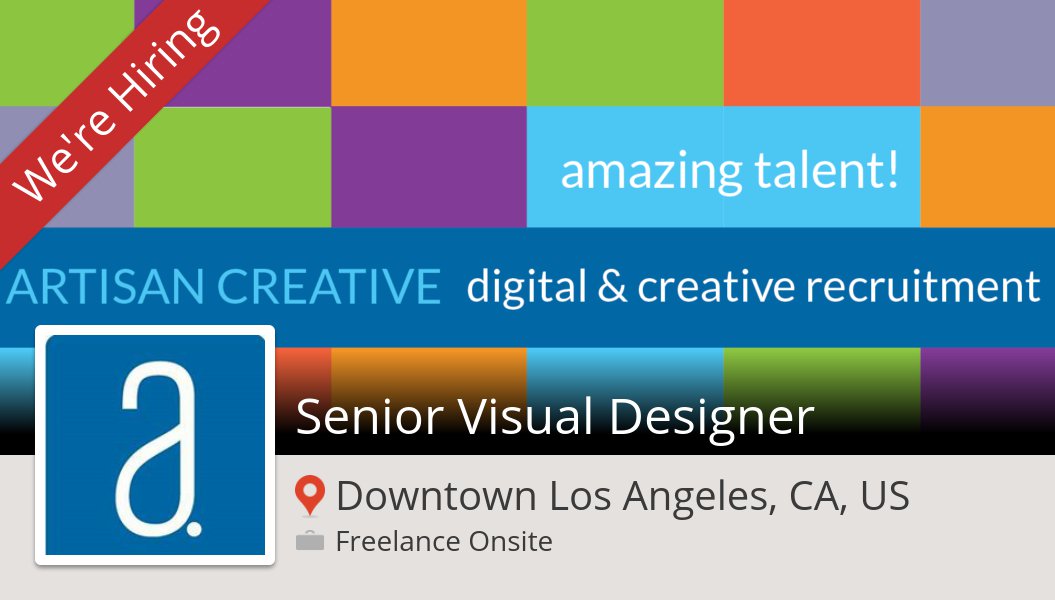 jenartisan's tweet photo. Check out this #job: Senior #Visual #Designer at #ArtisanCreative (#DowntownLosAngeles) https://t.co/LKqaiH1Zzi #creative #design #staffing #recruitment #designjobs #hiring #digital #jobs #graphicdesign #losangeles https://t.co/Yce5oqRbt8