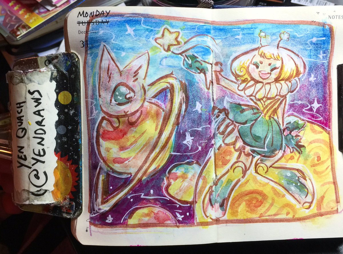 YenDraws's tweet photo. May your 2019 be out of this world 💞 #illustration #draweveryday #ded2018 #sketch #space #characterdesign #watercolor #mixedmedia #HappyNewYear https://t.co/UYGq8XMusg