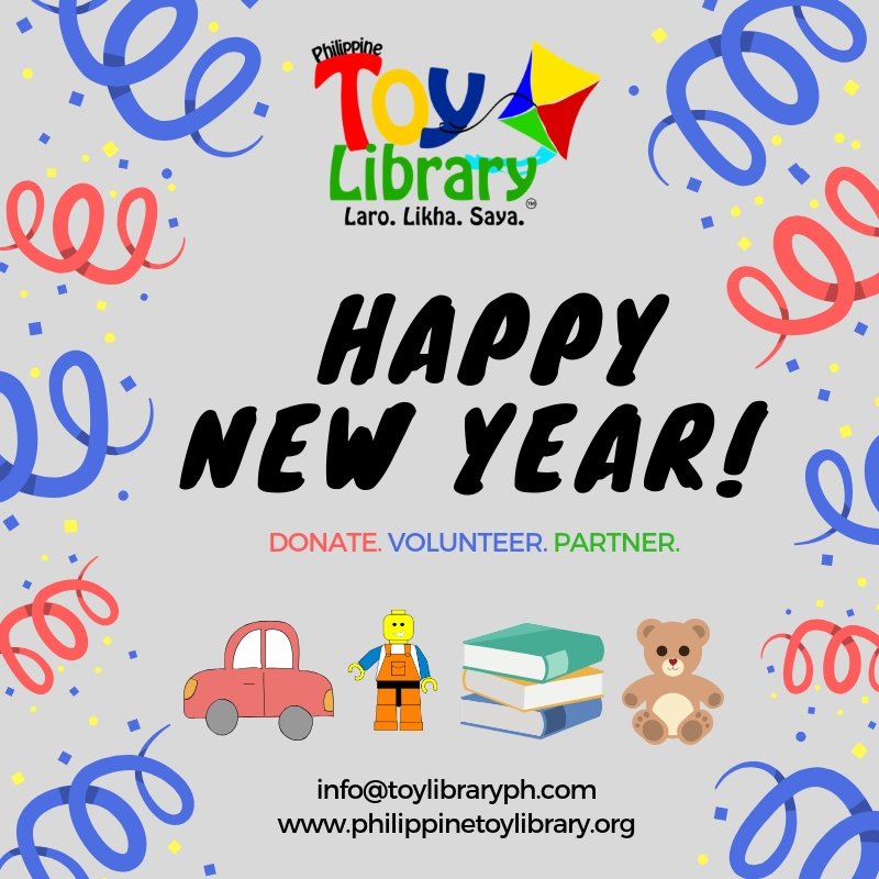 PhilToyLibrary's tweet image. New year, new beginnings! :)
We look forward to create more and to strengthen existing partnerships! #JoinUs in bringing happiness through play this #2019. For event partnerships, send us an email via info@toylibraryph.com 
#HappyNewYear #PTLGoodVibes #LaroLikhaSaya