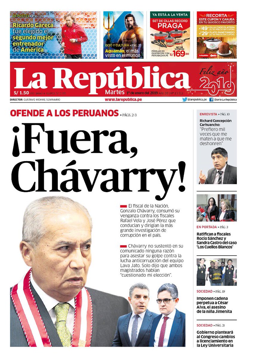 alvarezrodrich's tweet photo. #FueraChávarry La portada de mañana de @larepublica_pe https://t.co/F8jvw5gMqH