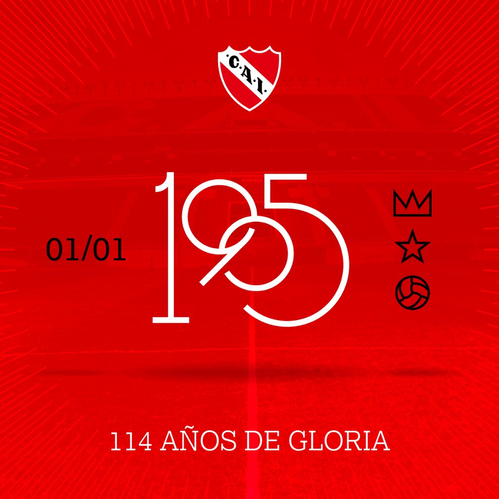 Felicidades, Diablos. Brindemos y celebremos en esta fecha tan especial para el mundo entero.

¡Feliz cumpleaños #Independiente!

114 años de locura y de pasión. Una vida de grandeza.

#ElCumpleDelRey #TodoRojo 🔴