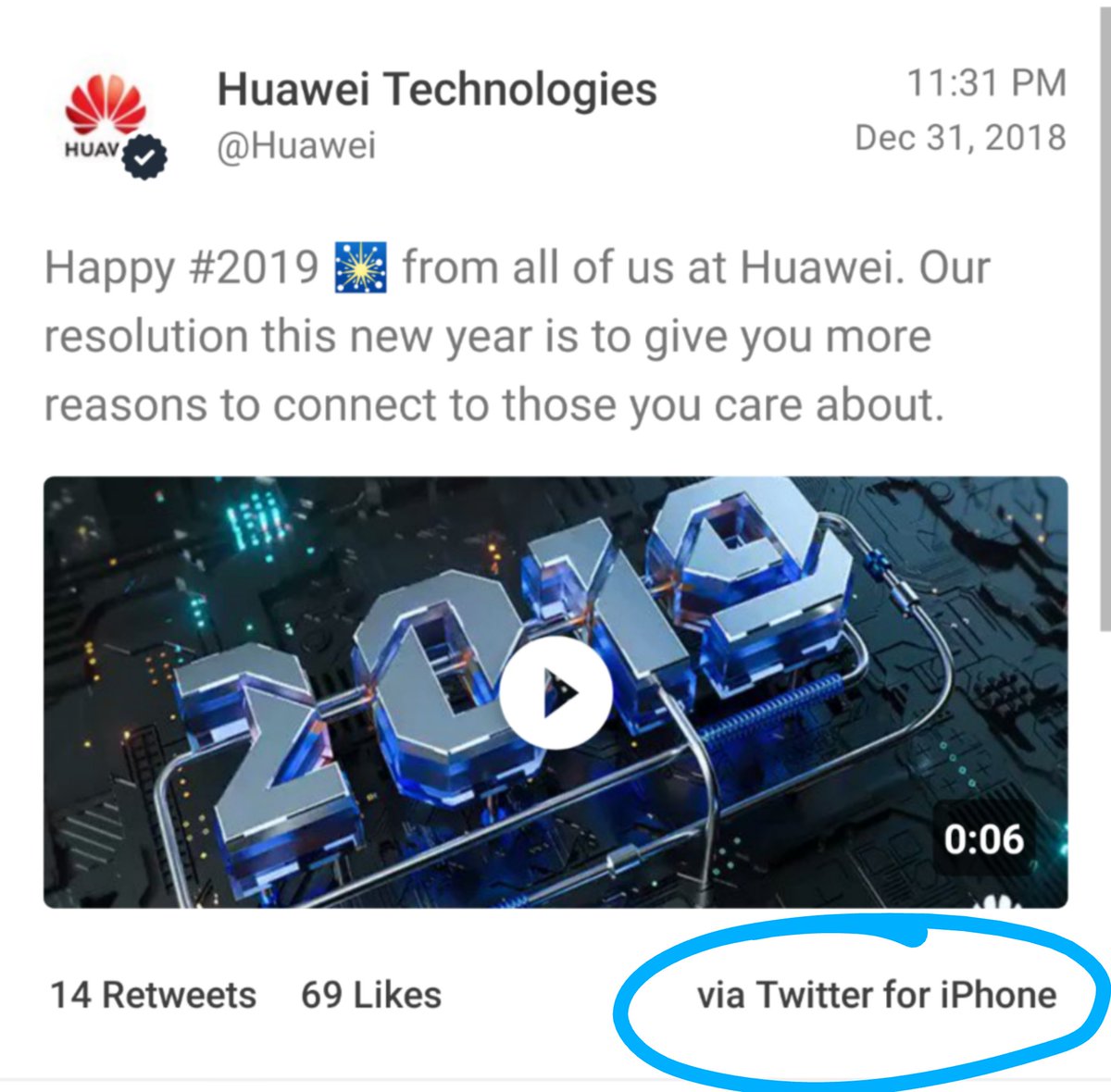 Huawei урезала зарплату двум сотрудникам за твит в официальном аккаунте, отправленный с iPhone