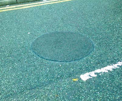 RoadMole's tweet photo. #roadmole circular pothole repairs. No corners therefore no water ingress. 
Stronger than traditional repairs. #mrpothole #potholewars @itv # https://t.co/AksqTaQu3A