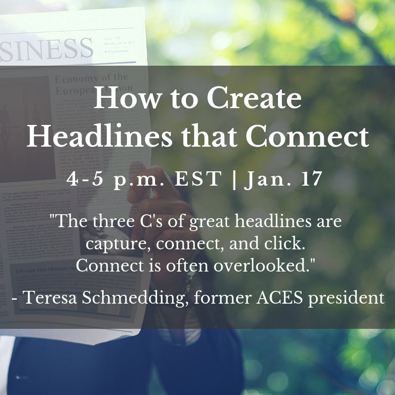 ACESEditors's tweet image. What&apos;s the maximum number of words for an effective headline? @tschmedding will tell you and even give you the #headline “secret formula” in her Jan. 17 webinar. Register today! Free for members, open to nonmembers for a fee: bit.ly/2SURLpg #ACESWEB19 #amediting