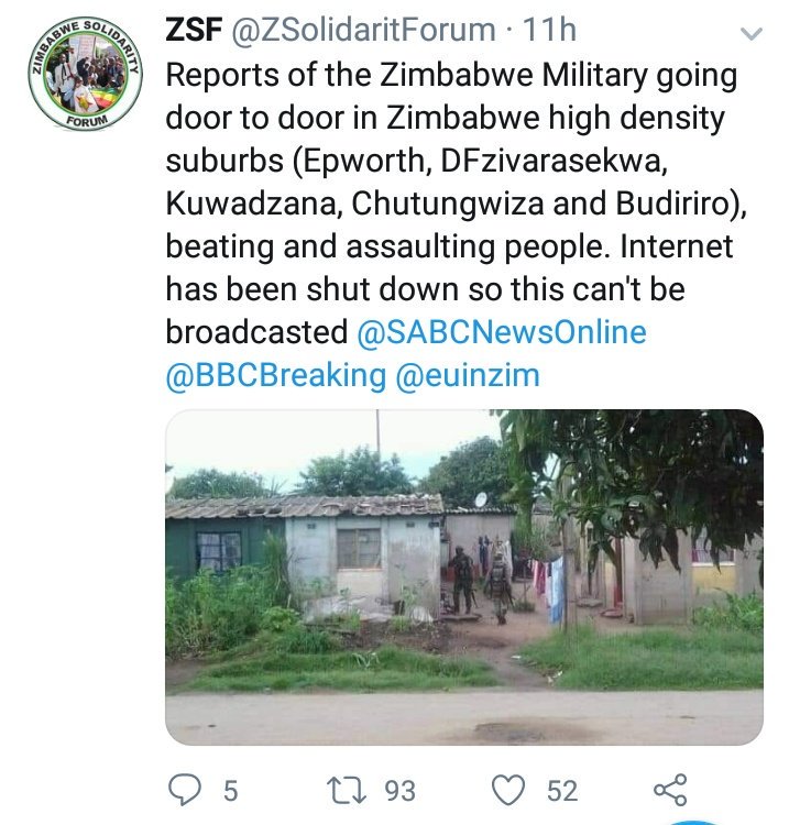 조혜원💜 (@bts_army_int) on Twitter photo guys, it's been brought to my attention that there's an internet shutdown going on in Zimbabwe by the government to cover up violence towards citizens, can we help get news out to the rest of the world?
#ZimbabweShutDown #KeepItOnZW #SwitchBackOnZW
<a href="/BBCWorld/">BBC News (World)</a> <a href="/BBCBreaking/">BBC Breaking News</a> <a href="/cnni/">CNN International</a> guys, it's been brought to my attention that there's an internet shutdown going on in Zimbabwe by the government to cover up violence towards citizens, can we help get news out to the rest of the world?
#ZimbabweShutDown #KeepItOnZW #SwitchBackOnZW
<a href="/BBCWorld/">BBC News (World)</a> <a href="/BBCBreaking/">BBC Breaking News</a> <a href="/cnni/">CNN International</a>