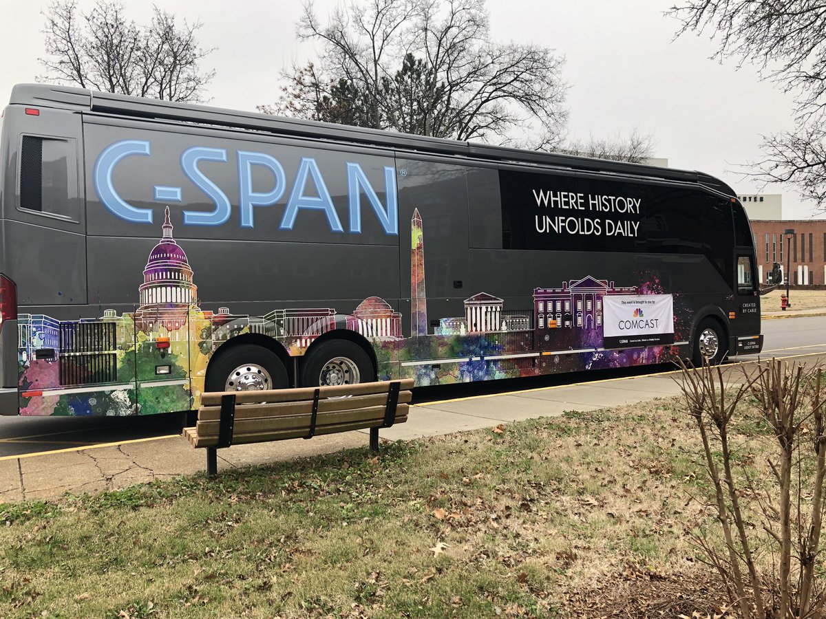 TSUedu's tweet photo. C-SPAN Bus arrives on the TSU campus for activities and interactions with students, faculty and staff, especially communications and journalism majors. Stop by between 11:30 a.m. - 2 p.m. for a tour. #ExcellenceIzOurHabit! #BigBlueRising #CspanBus https://t.co/fzTTHxJ4U1